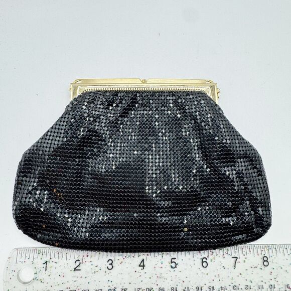 Whiting & Davis Vtg Black Mesh Evening Bag Rhinestone Chain Strap Formal NEW Tag - Picture 3 of 15